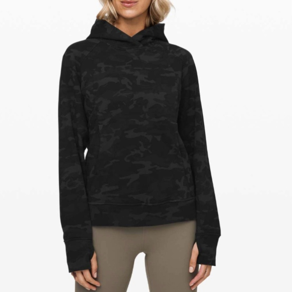 Lululemon Women's 6 Black Gray Camo Scuba Training Yoga Pullover Hoodie Sweater